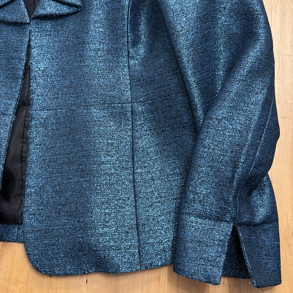 NIPON BOUTIQUE DOPAMINE OMBRE-SHINE RUFFLE FRONT BLAZER JACKET WOMENS 10 BLUE - Picture 15 of 16